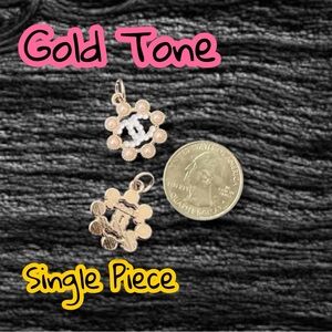 Single Piece White Round Chanel Gold Tone Zipper Pull Charm